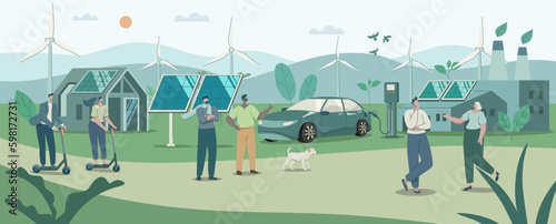 Sustainability in urban, Green city life ecology concept nature conservation on earth, environmental with sustainable, Vector design illustration.