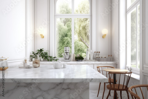 white marble counter in modern luxury design café
