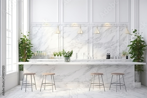 white marble counter in modern luxury design café