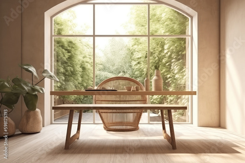 wooden table counter in modern luxury brown tropical