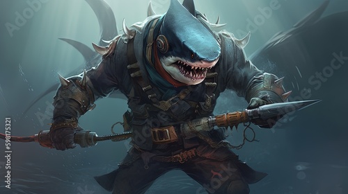 shark warrior  digital art illustration  Generative AI