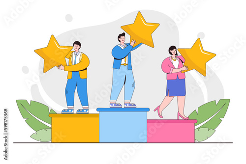 Successful career or building rating concept. Leadership qualities in a creative team, direction to a successful path. Outline design style minimal vector illustration for landing page, web banner