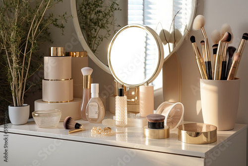 Golden background and theme makeup room for girls