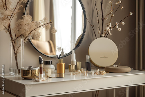 Golden background and theme makeup room for girls