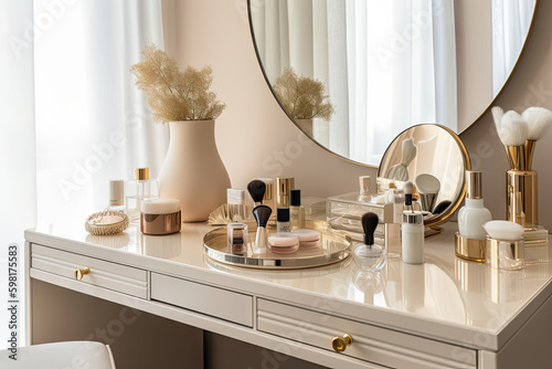 Golden background and theme makeup room for girls