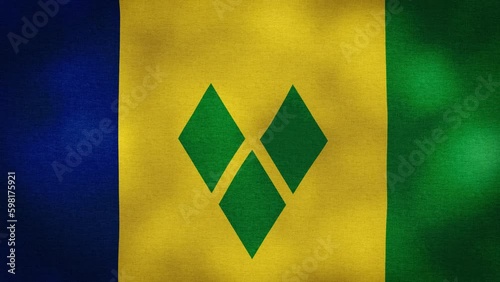 Waving Flag of Saint Vincent And The Grenadines video background with vintage vignette overlay effect. Realistic Slow Motion photo