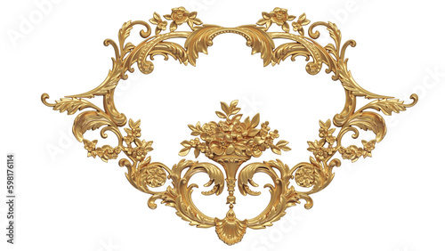 3D render of decorative onlays carving ornament in gold color, high resolution of artistic image and ready to use for graphic design purposes 