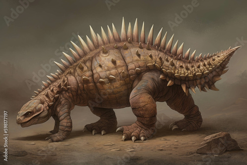 A Stegosaurus with its distinctive rows of plates and spiked tail.. AI generation. Generative AI