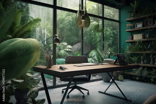 minimalist green concept workspace room generated ai