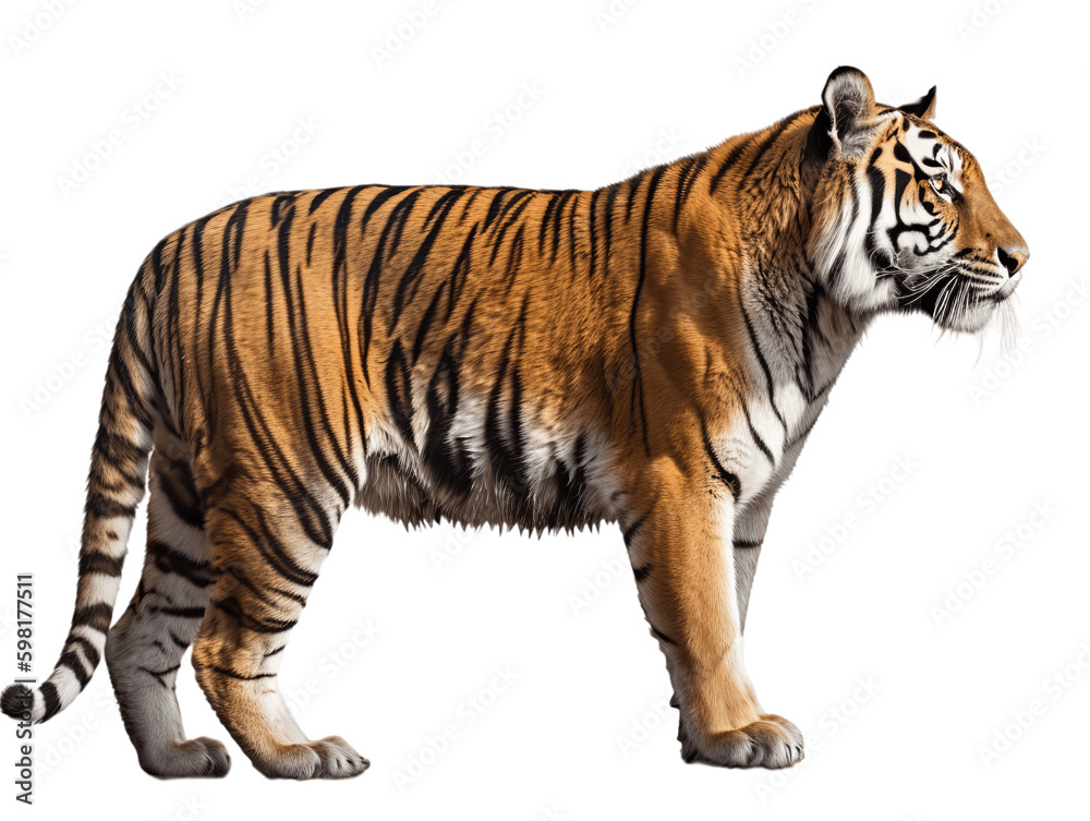 Bengal Tiger Full Body Viewed From Side Transparent Background