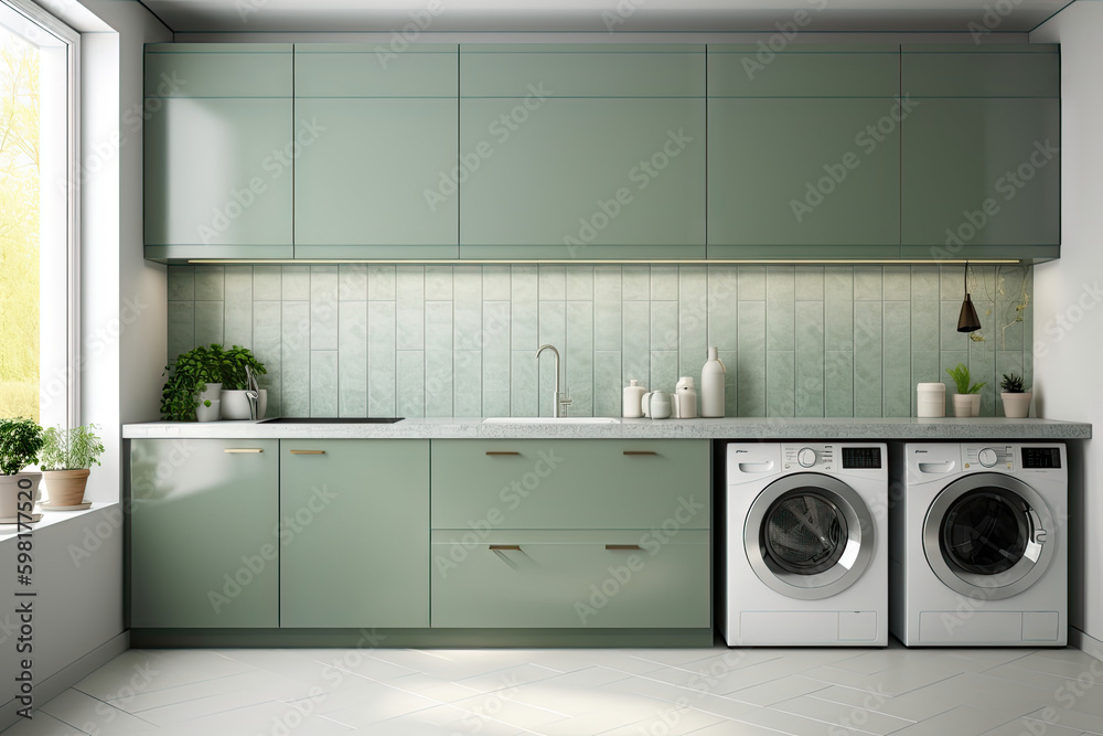 Modern luxury kitchen with sage green counter cabinet Modern luxury kitchen with sage green counter cabinet
