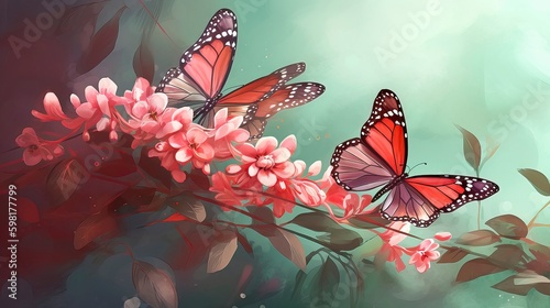 A Butterfly is on a flower using watercolor in the style. Generative AI © CREATIVE STOCK