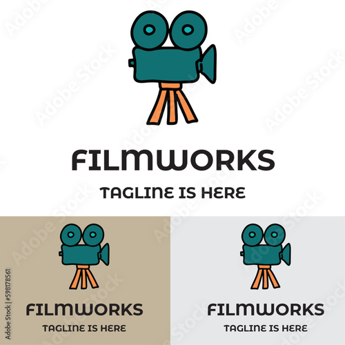 Black green doodle video camera for movie cinema production logo
