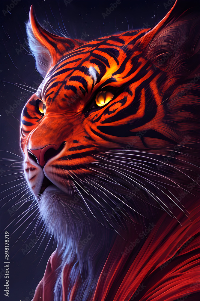 Tiger portrait digital art, A.i, cinematic, poster in the light