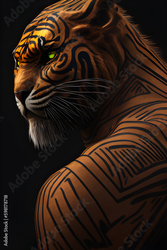 tiger on black hiperrealist  tportrait digital art  A.i  cinematic  poster