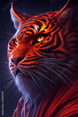Tiger portrait digital art, A.i, cinematic, poster in the light © Beatriz