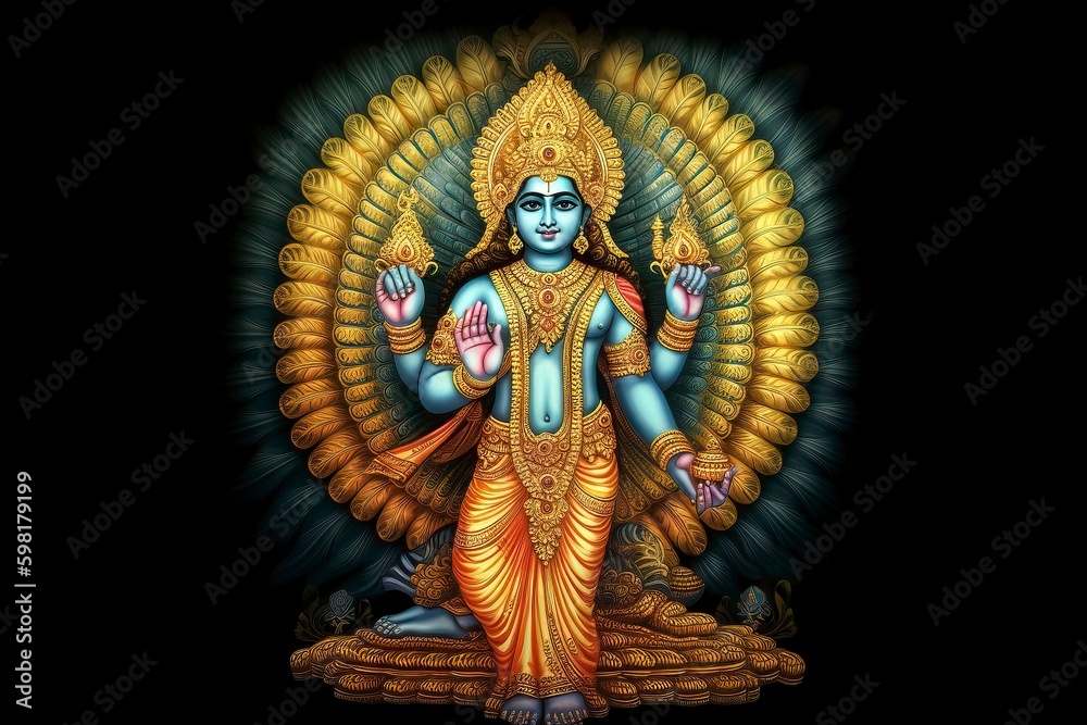 Obraz premium Lord Vishnu , Hindu God. Generative AI