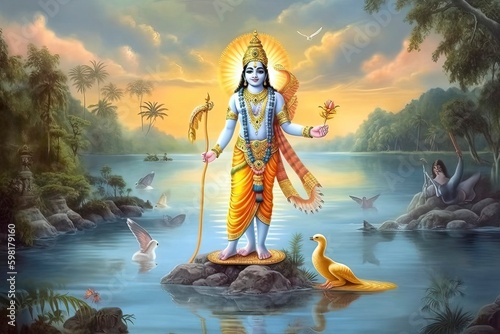Lord Vishnu , Hindu God. Generative AI