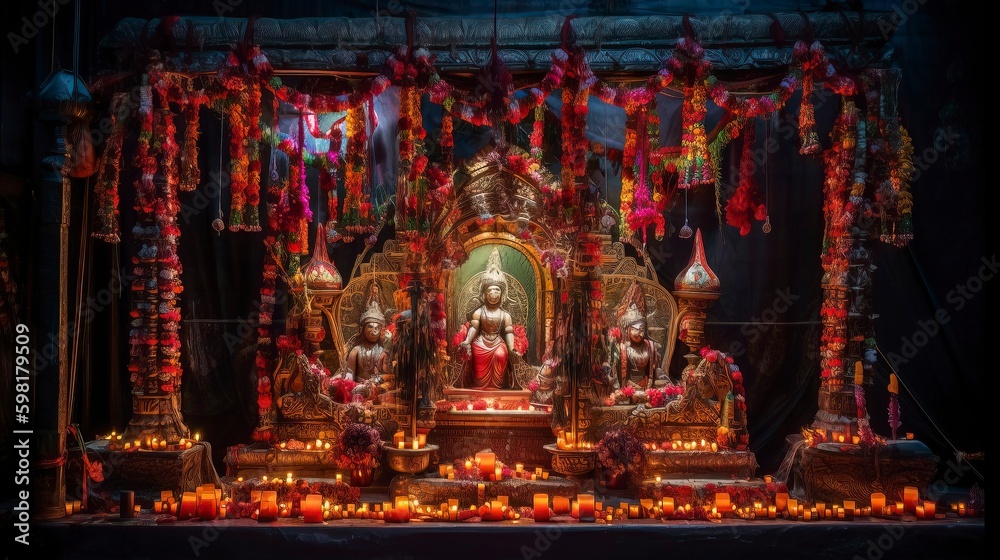 Puja Mandap illustration. Generative AI Puja Mandap illustration. Generative AI