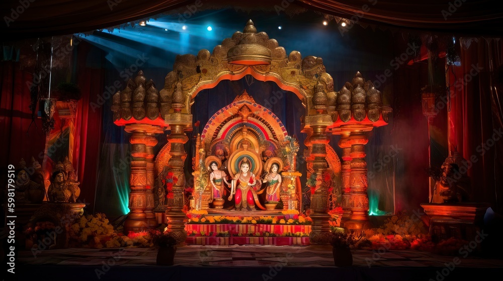 Puja Mandap illustration. Generative AI Puja Mandap illustration. Generative AI