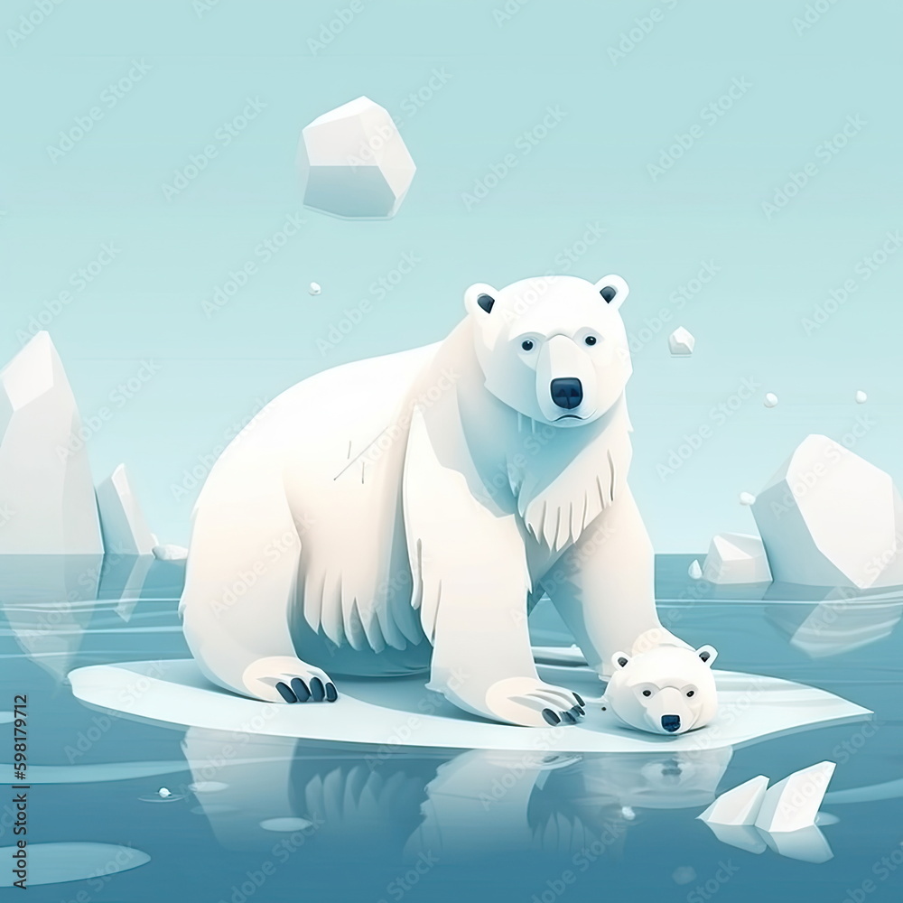 Cartoon character of Polar Bear on ice, global warming concept Cartoon character of Polar Bear on ice, global warming concept