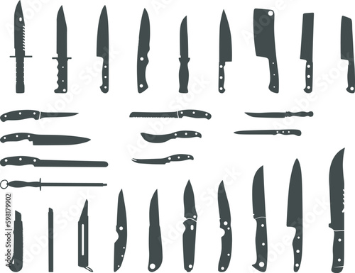 Knife silhouette, Meat cutting knives set, Kitchen knife silhouettes, Knife SVG, Knife vector.