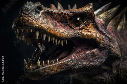 Pointed and vicious dinosaur teeth that can crunch and gnash. AI generation. Generative AI