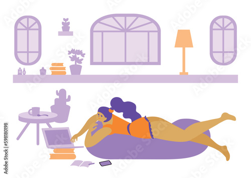 trip_travel_girls_relax time：ルームウェアでリラックスタイムを過ごす女性,リモートワーク中