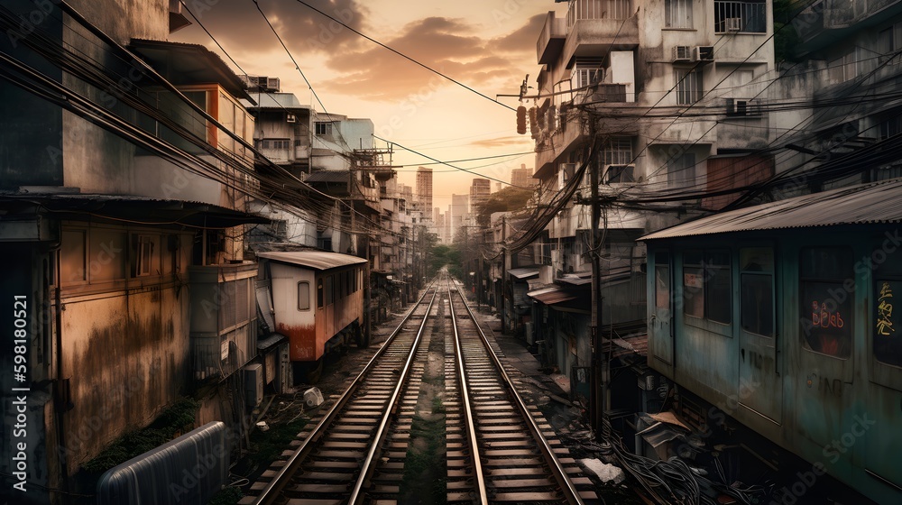 Naklejka premium railway in the city