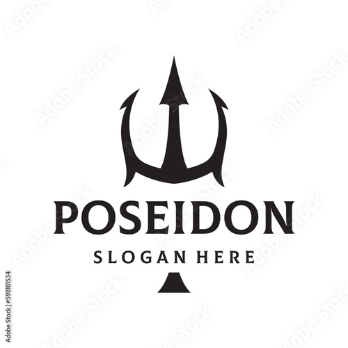 Simple vintage poseion trident spear template Logo design.