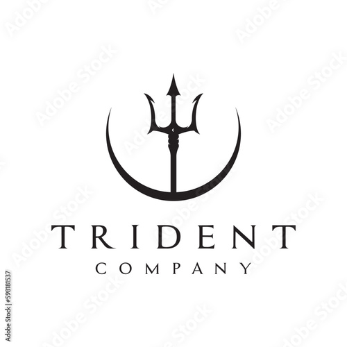 Simple vintage poseion trident spear template Logo design. photo