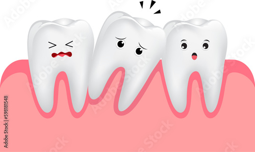 falling tooth, impact tooth. Dental care concept, illustration.