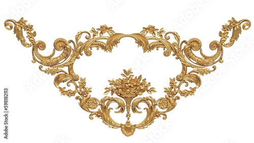 3D render of decorative onlays carving ornament in gold color, high resolution  of artistic image and ready to use for graphic design purposes 