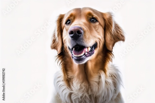 dog is smiling on white background