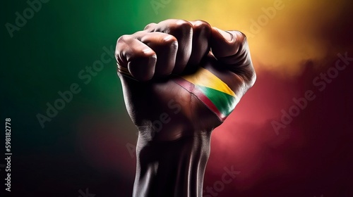 A Fist with the flag of african country in the style. Generative AI