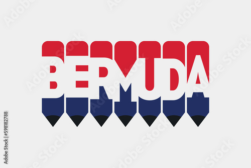 Bermuda text with Pencil symbol creative ideas design. Bermuda flag color concept vector illustration. Bermuda typography negative space word vector illustration. Bermuda country name vector design.