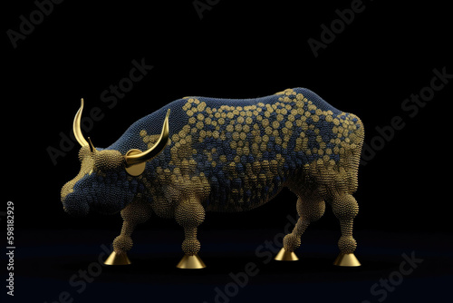 A navy bull covered in golden scales showcasing the confidence of the gold market and its potential for growth.. AI generation. Generative AI