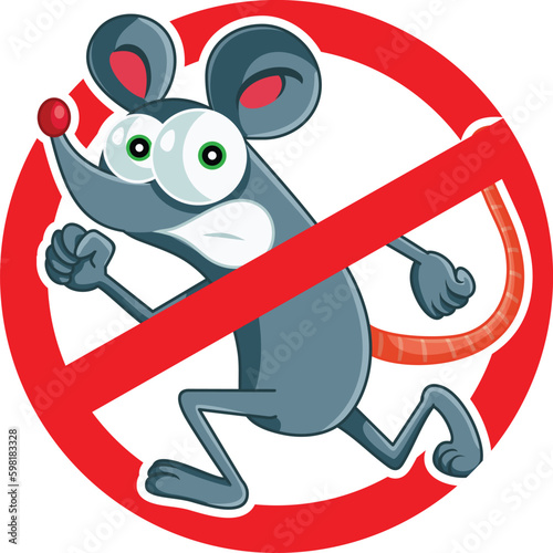 Funny No Rodents Symbol for Pest Extermination Service. Anti pest icon with a funny cartoon mouse 
