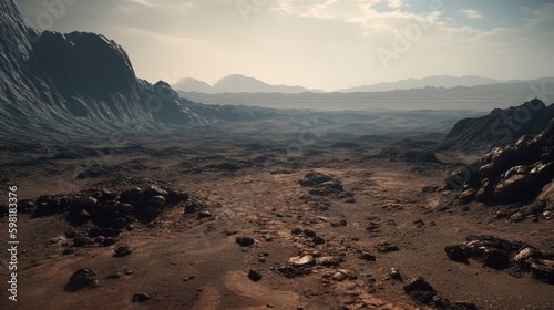 barren alien world dusty terrain, digital art illustration, Generative AI
