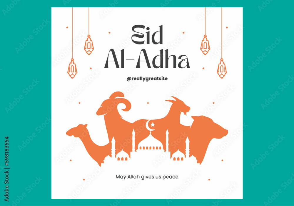 Fototapeta premium White orange eid al adha instagram post 