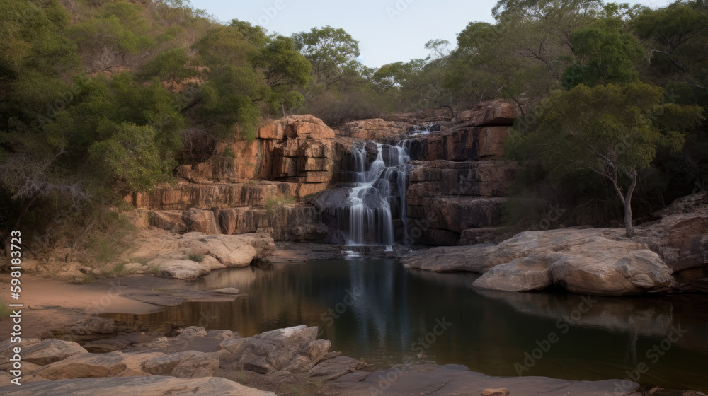 Fototapeta premium a waterfall inside a national park, generative ai