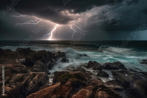 a thunderstorm as it rolls in over a windswept coastal landscape