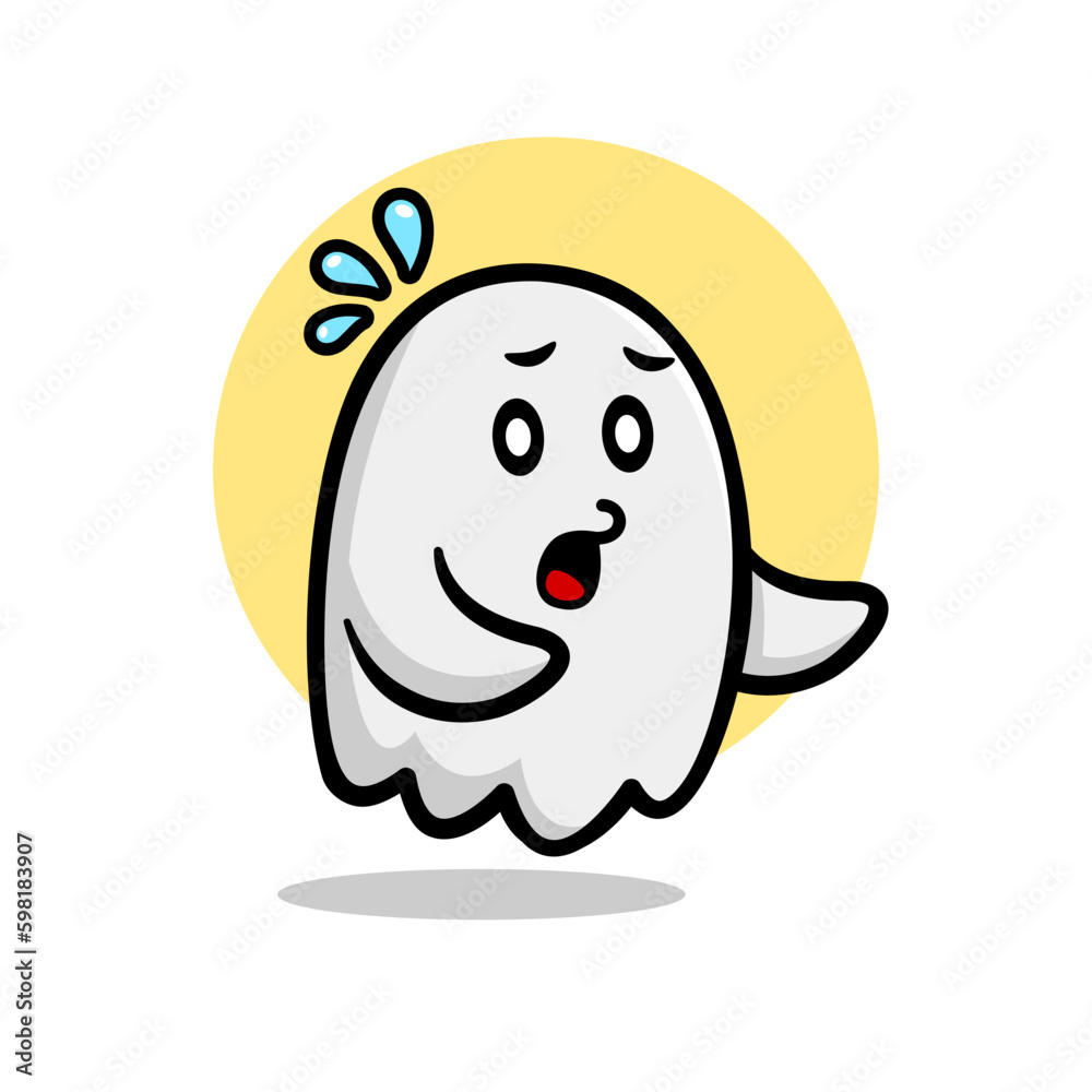 Obraz premium scared cute ghost mascot character illustration. halloween vector illustration.