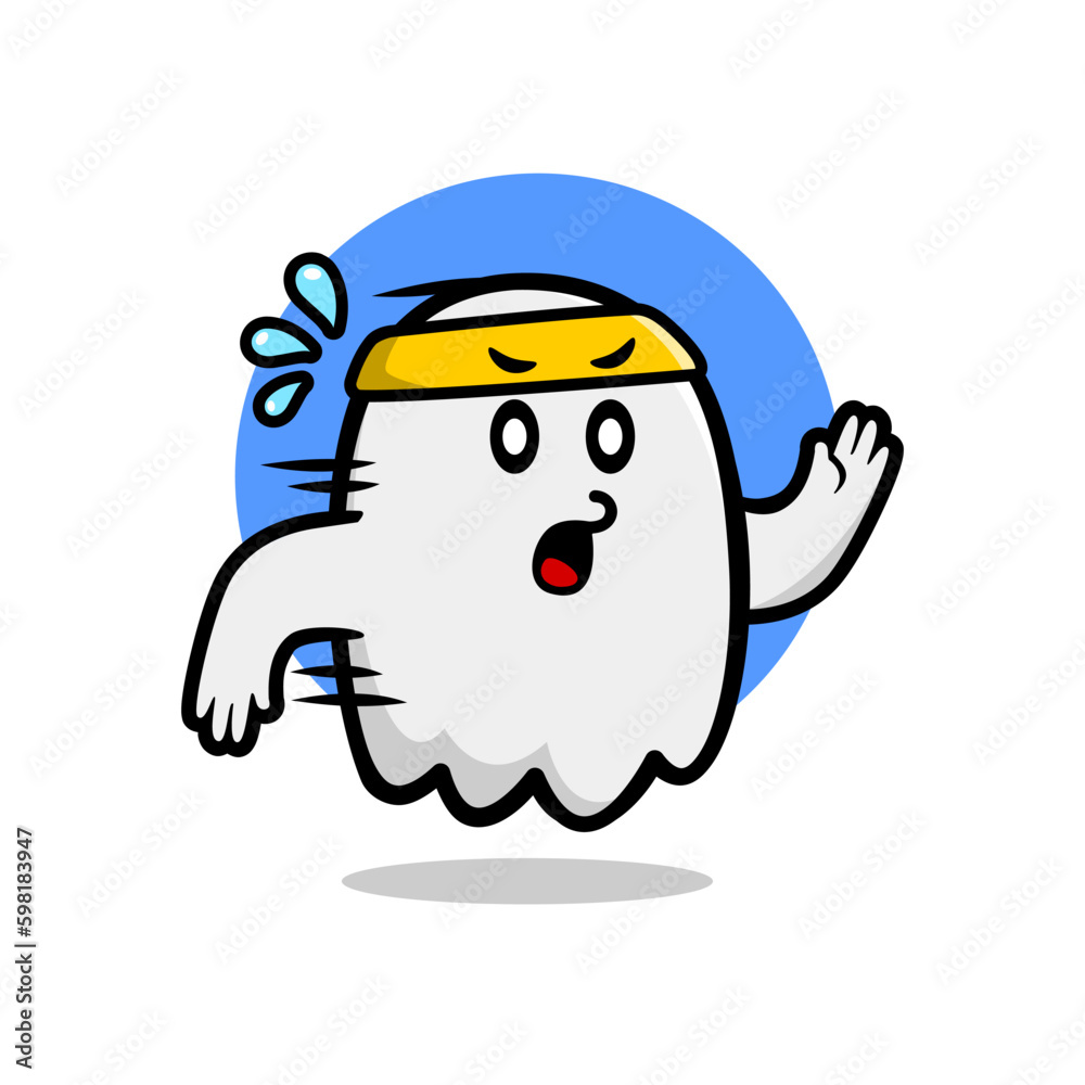 cute ghost mascot illustration doing running sport. cute ghost mascot illustration doing running sport.