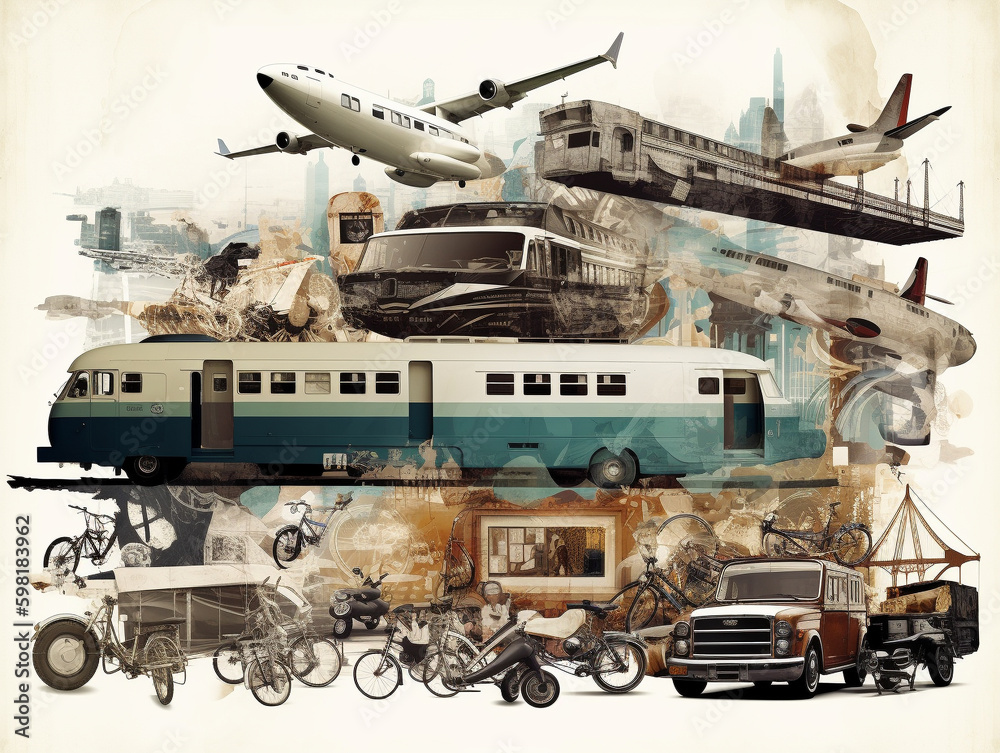 Abstract Digital Art Collage of Transportation | Generative AI Abstract Digital Art Collage of Transportation | Generative AI