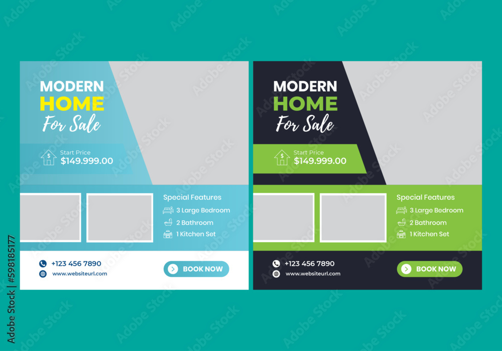 Real estate house modern home for sale social media post or square banner template
