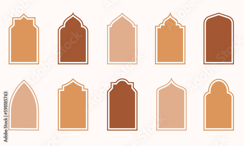 Set of Islamic Shape Illustration. flat Islamic door and arabic window Shape Illustration. Muslim oriental shapes design for Ramadan. Good for Islamic Design, Label, Sign, Sticker