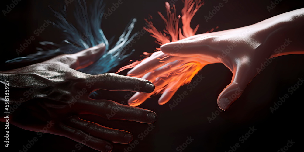 black hand reaching out and holding a white hand, symbolizing unity and ...