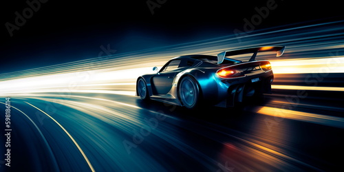 race car speeding around a track with long exposure trails of light and dynamic movement Generative AI © Лилия Захарчук