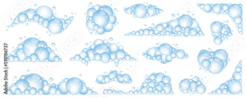 Soap foam bubbles. Cartoon bath suds of shampoo. Vector illustration isolated on white background